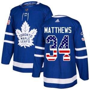 Herren Toronto Maple Leafs Eishockey Trikot Auston Matthews #34 Authentic Königsblau USA Flag Fashion